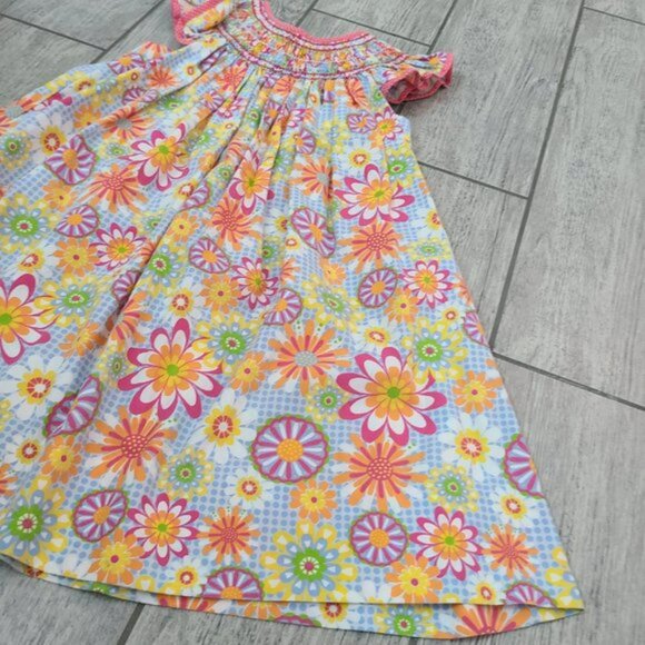 Petit Ami toddler girls short sleeve summer floral smocked dress blue & pink 4T - Picture 5 of 10
